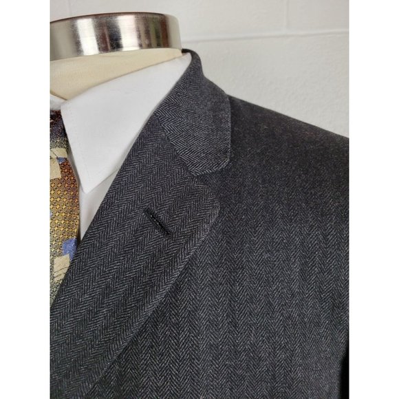 Vintage 50s-60s Charcoal Gray Herringbone Kasheen Kashmir Overcoat Scotland‎ 40R - Picture 7 of 10